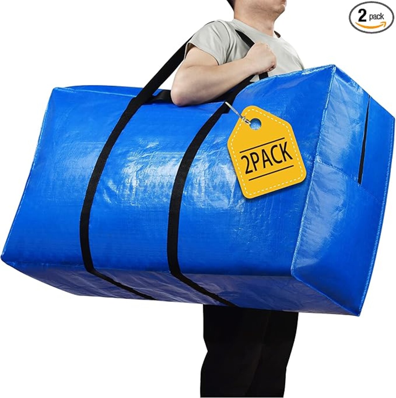 57 Gallon Extra Large Storage Bags, XXL Jumbo Moving Bags Heavy Duty, Storage Totes Moving Boxes Supplies for College, Foldable Duffle Bag for Travel, Christmas Tree Bag, 42x23x13.5inch - 2PACK